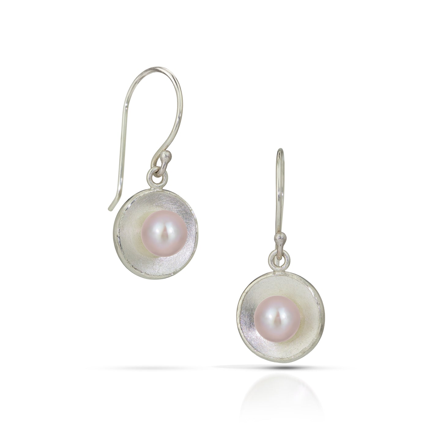 Silver Concave Circle with Pearl Drop Earrings (Small)