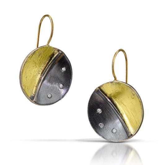 Black & Gold Yin Yang Concave Drop Earrings
