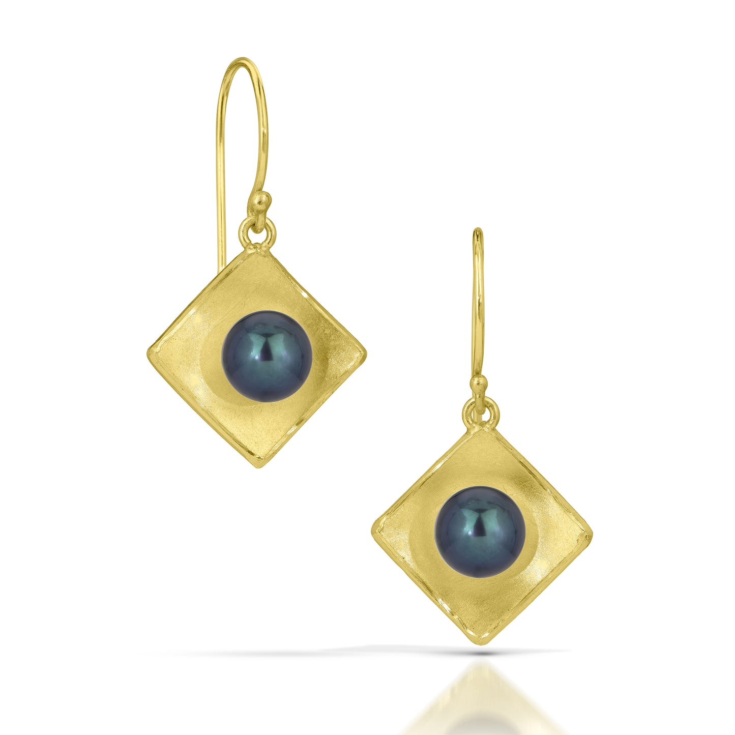 Gold Concave Square with Pearl Drop Earrings (Large)