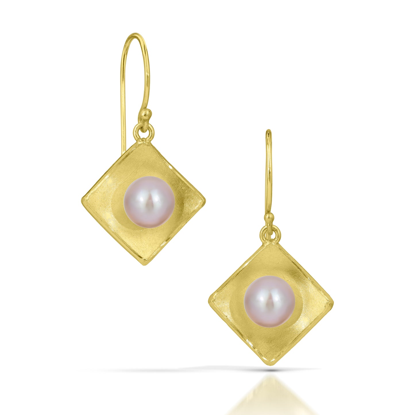 Gold Concave Square with Pearl Drop Earrings (Large)