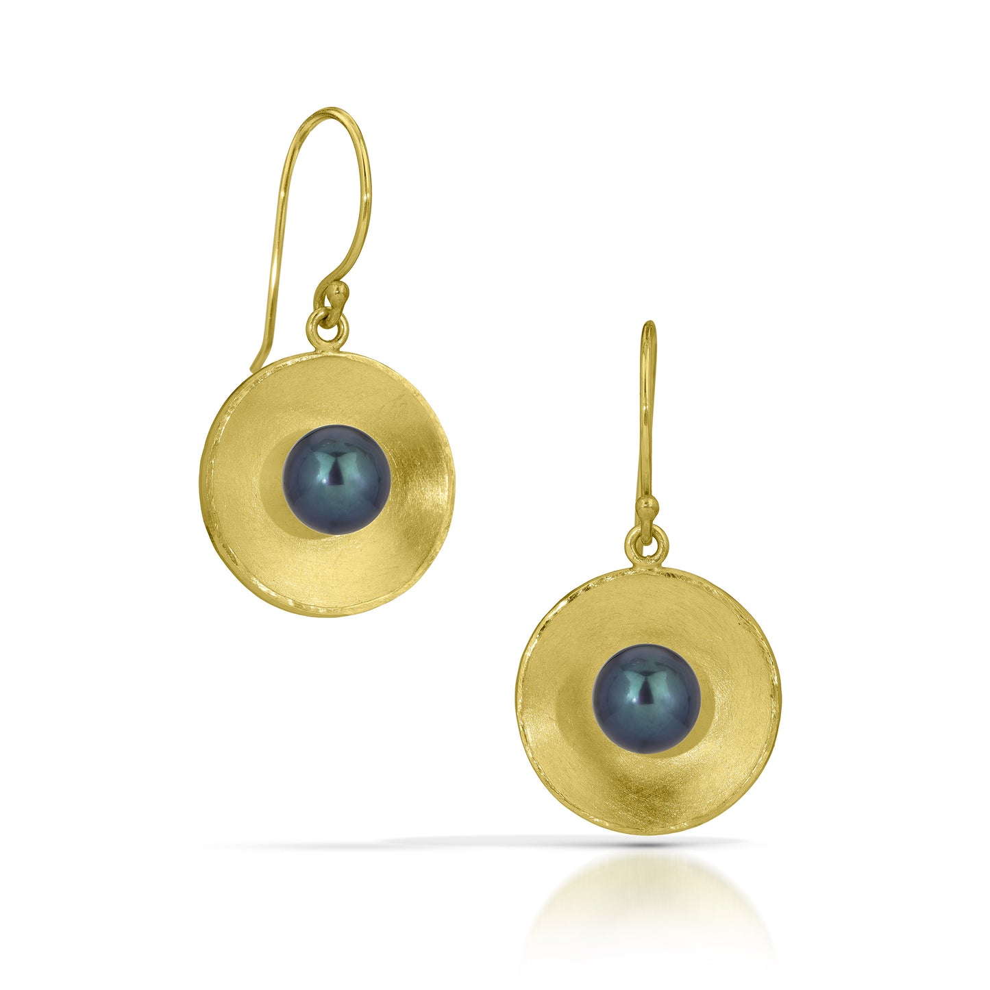 Gold Concave Circle with Pearl Drop Earrings (Large)