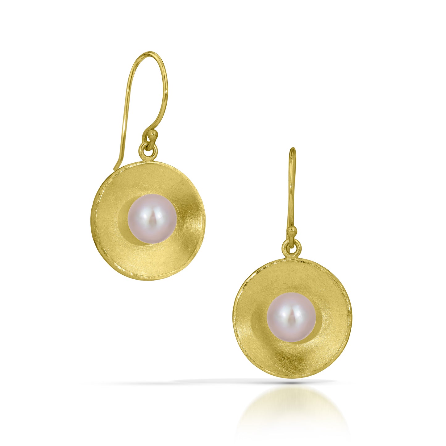 Gold Concave Circle with Pearl Drop Earrings (Large)