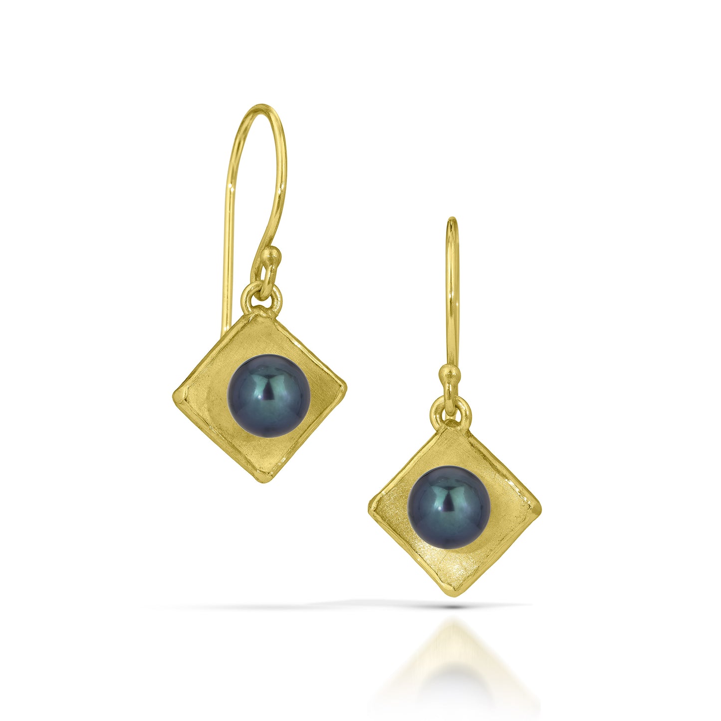 Gold Concave Square with Pearl Drop Earrings (Small)