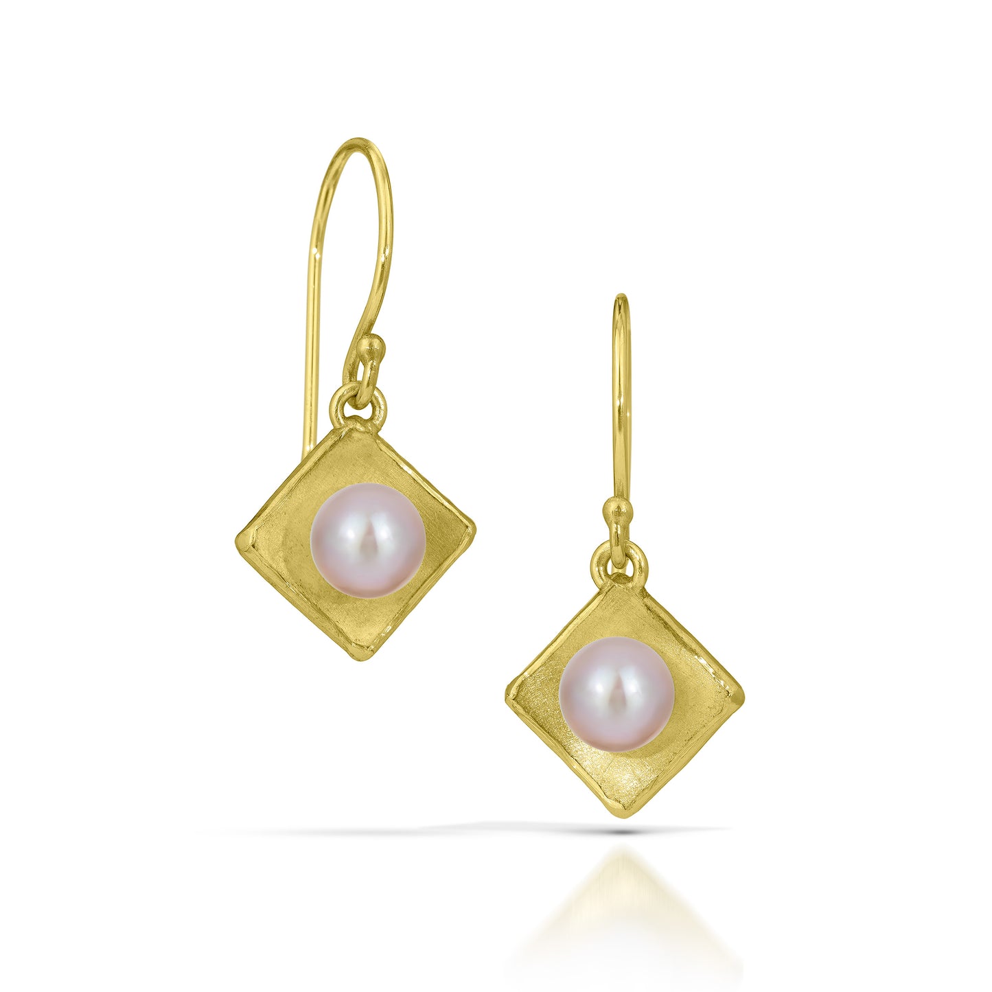 Gold Concave Square with Pearl Drop Earrings (Small)