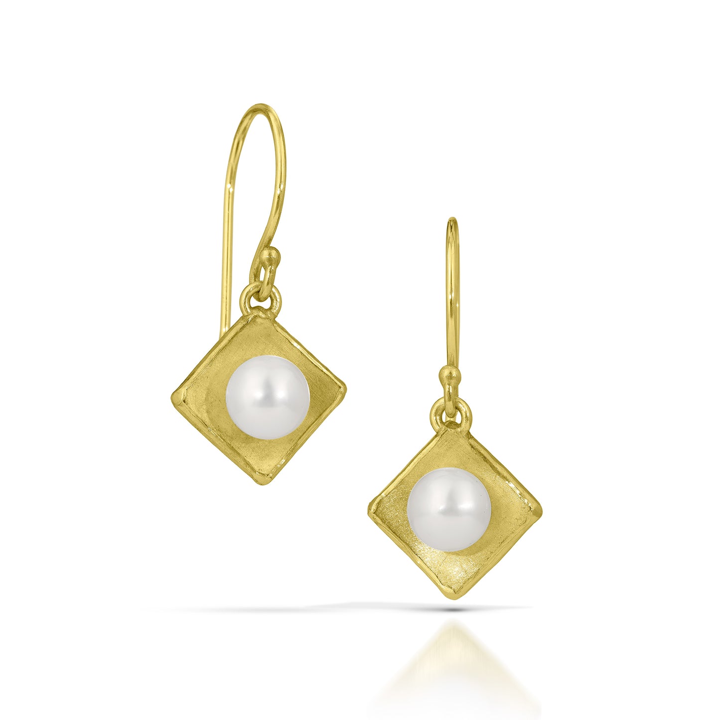 Gold Concave Square with Pearl Drop Earrings (Small)