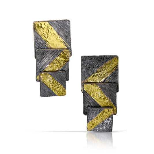 Black & Gold Square Drop Earrings