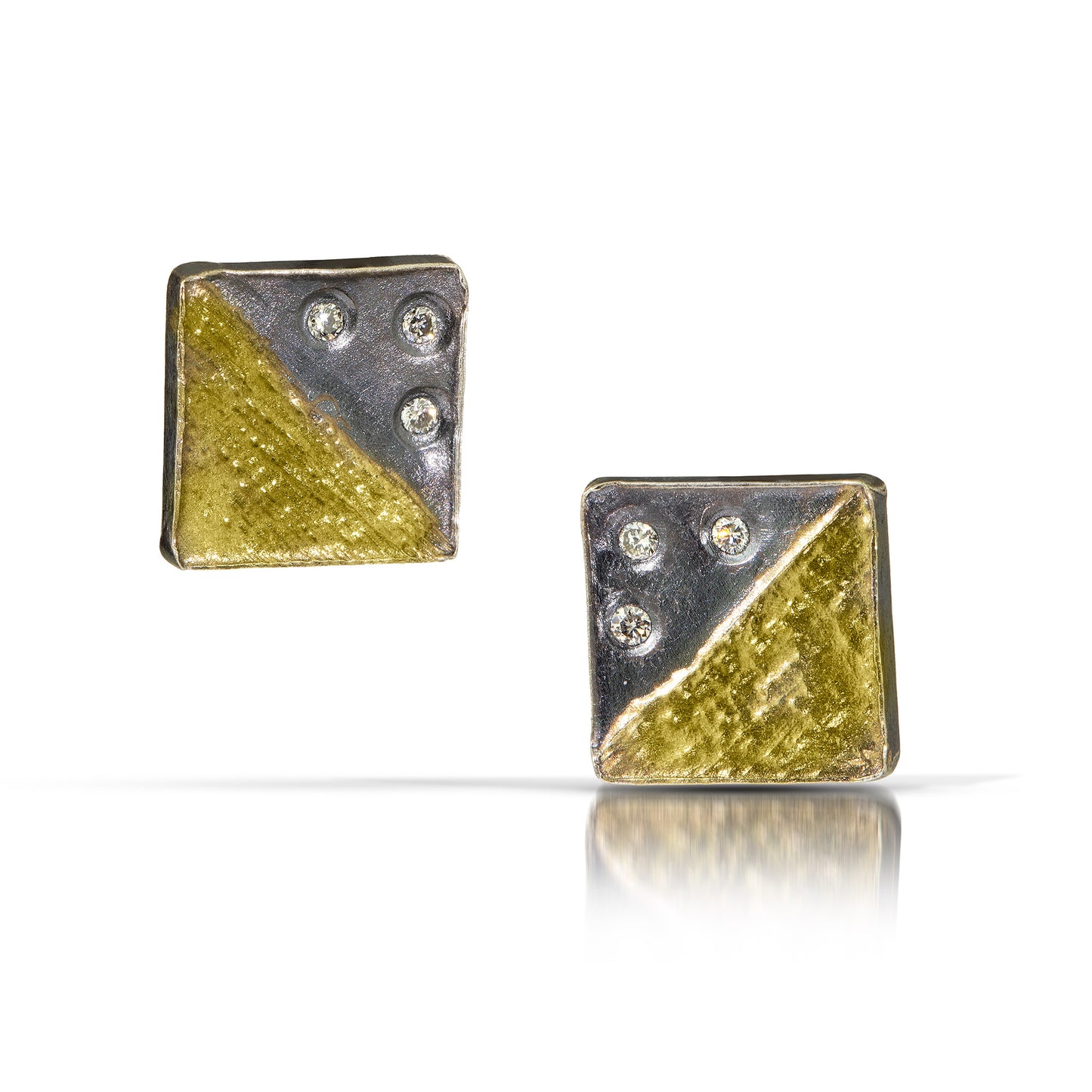 Black & Gold Square Post Earrings with Diamonds