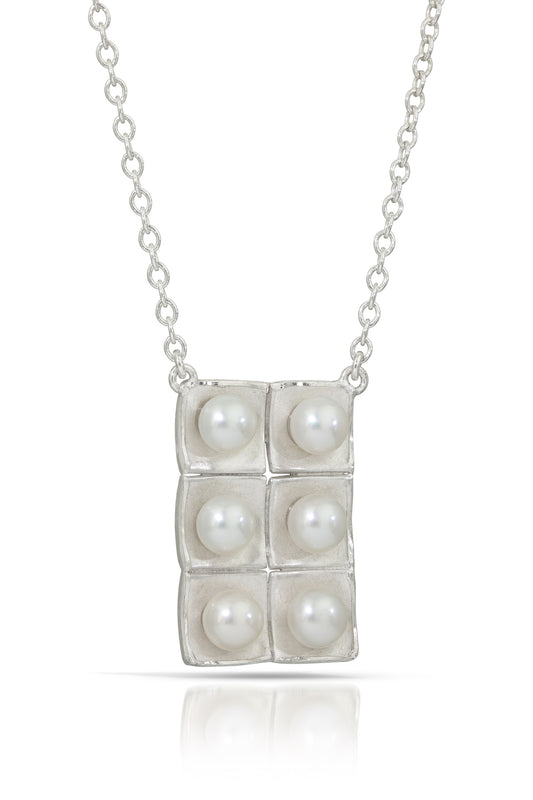 Silver Rectangle Pearl Necklace