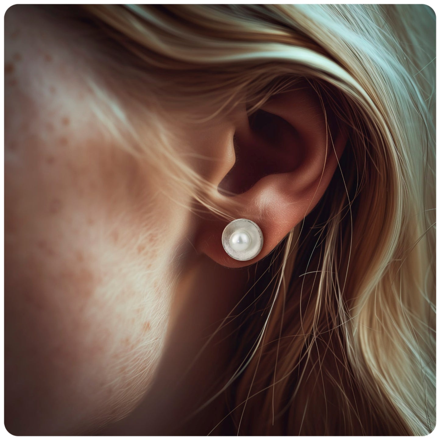 Silver Concave Circle with Pearl Stud Earrings (Small)