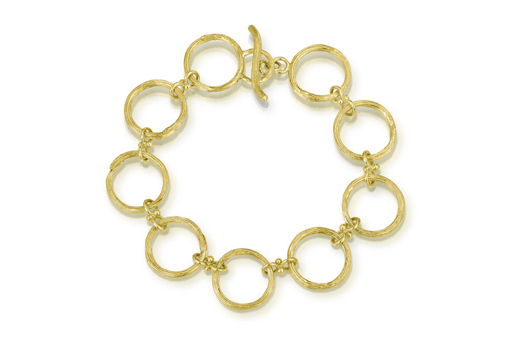 18k Gold Carved Circle Link Bracelet