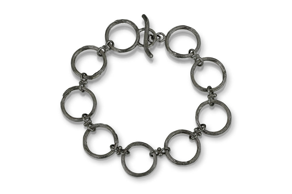 Silver Carved Circle Link Bracelet