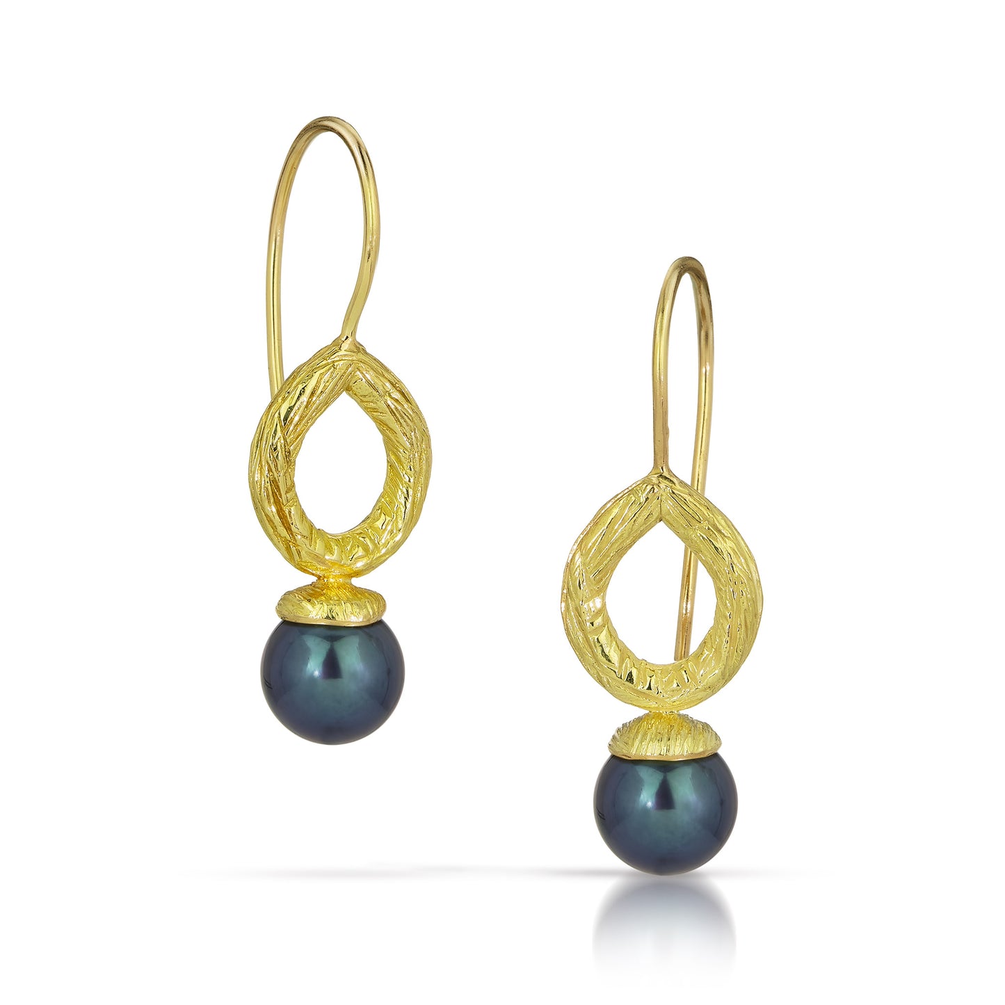 18k Gold Carved Pearl Teardrop Earrings