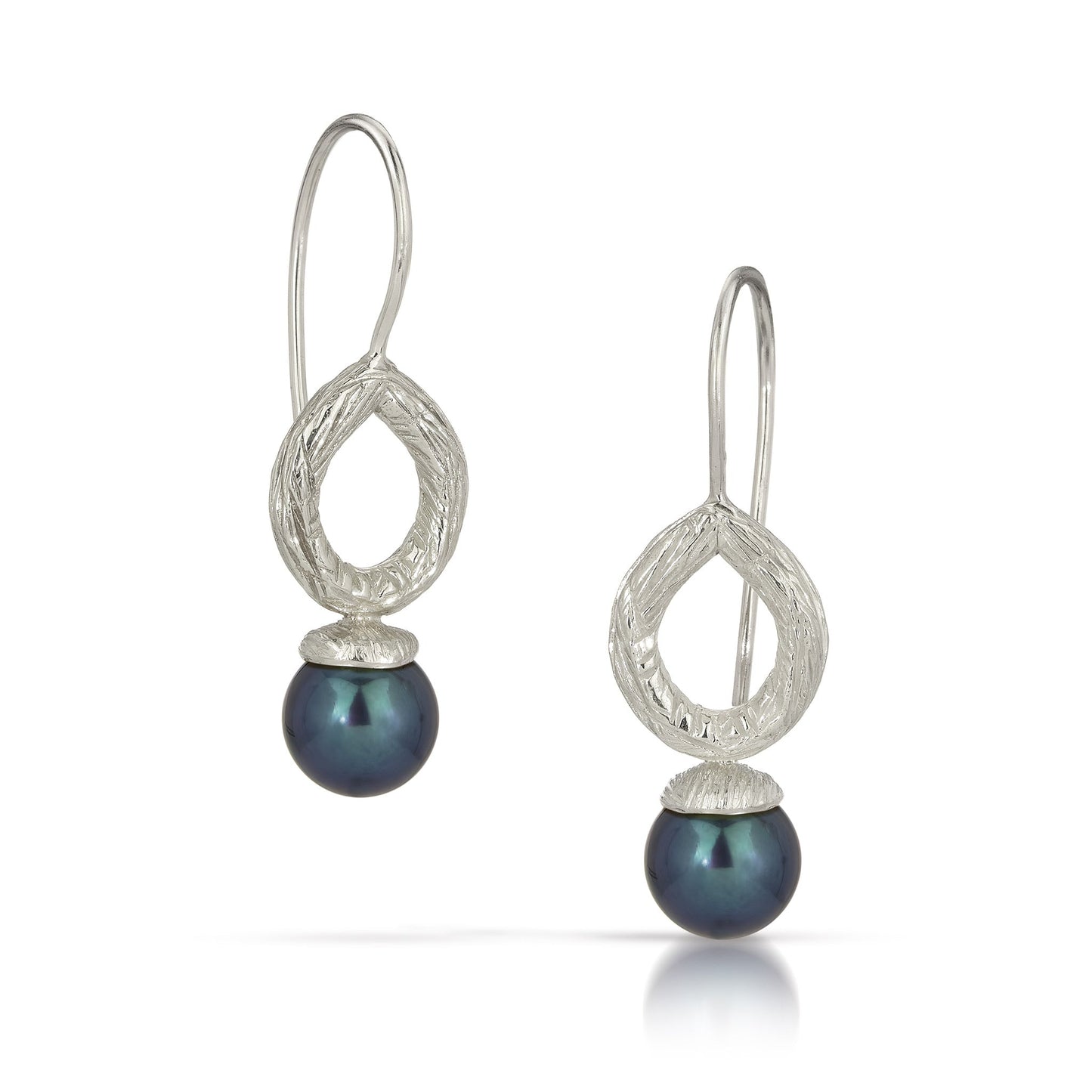 Sterling Silver Carved Pearl Tear Drop Earrings
