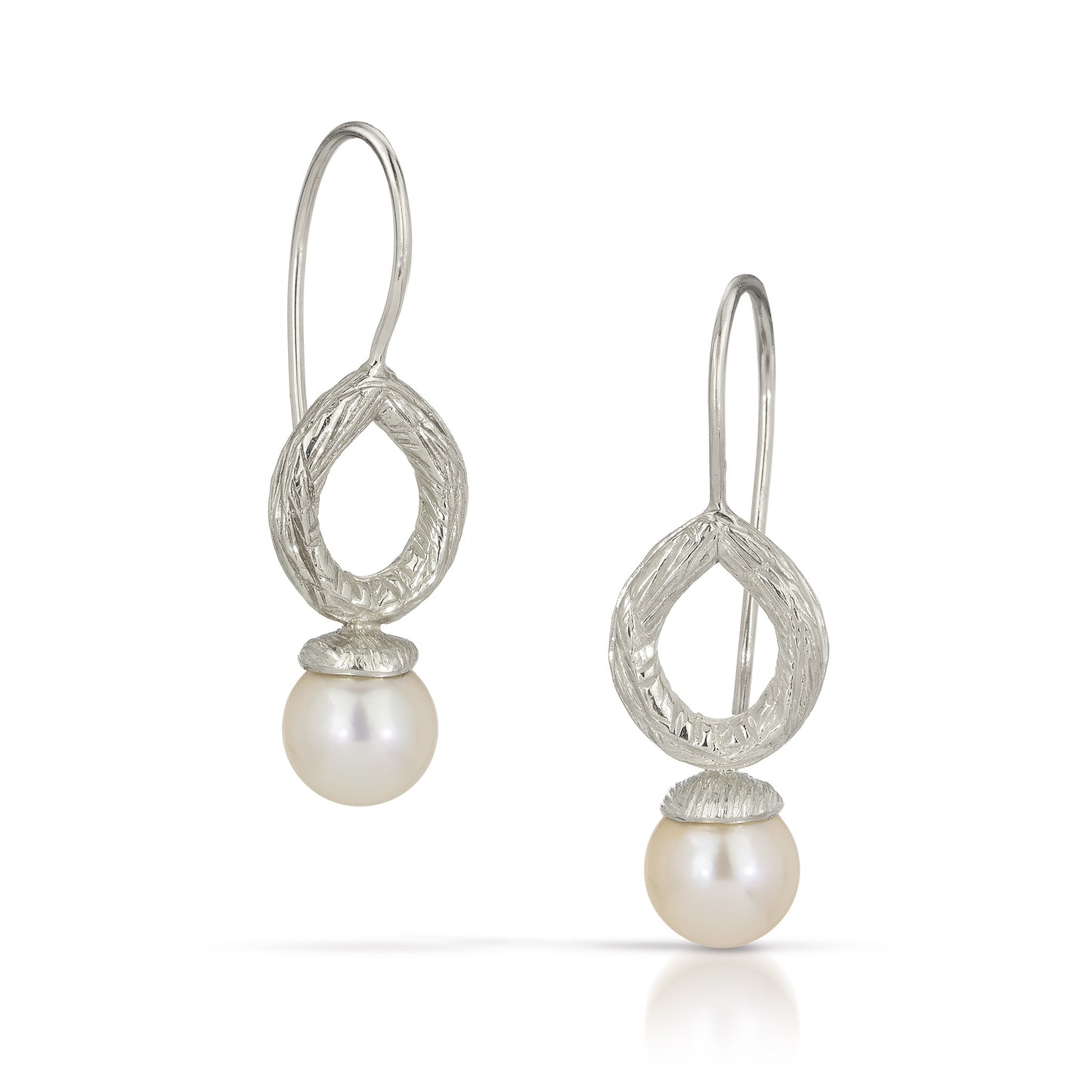 Sterling Silver Carved White Pearl Tear Drop Earrings