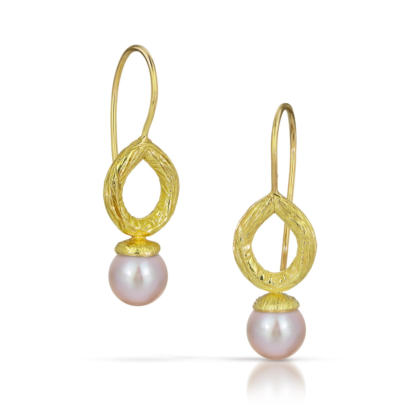 18k Gold Carved Pearl Teardrop Earrings