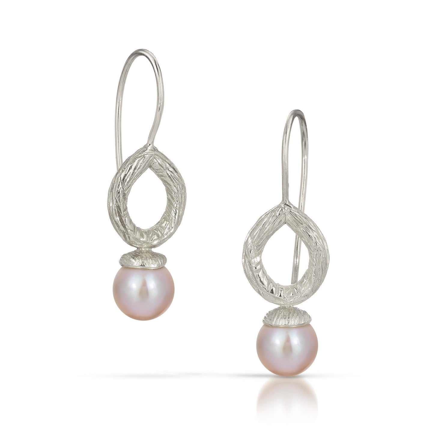 Sterling Silver Carved Pearl Tear Drop Earrings