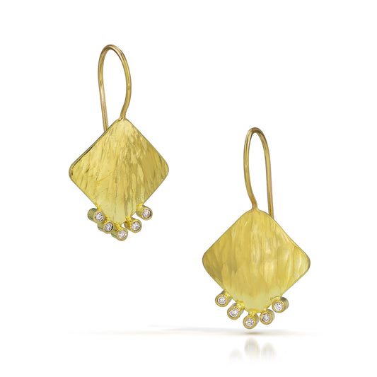 18k Gold Hammered Diamond Drop Earrings