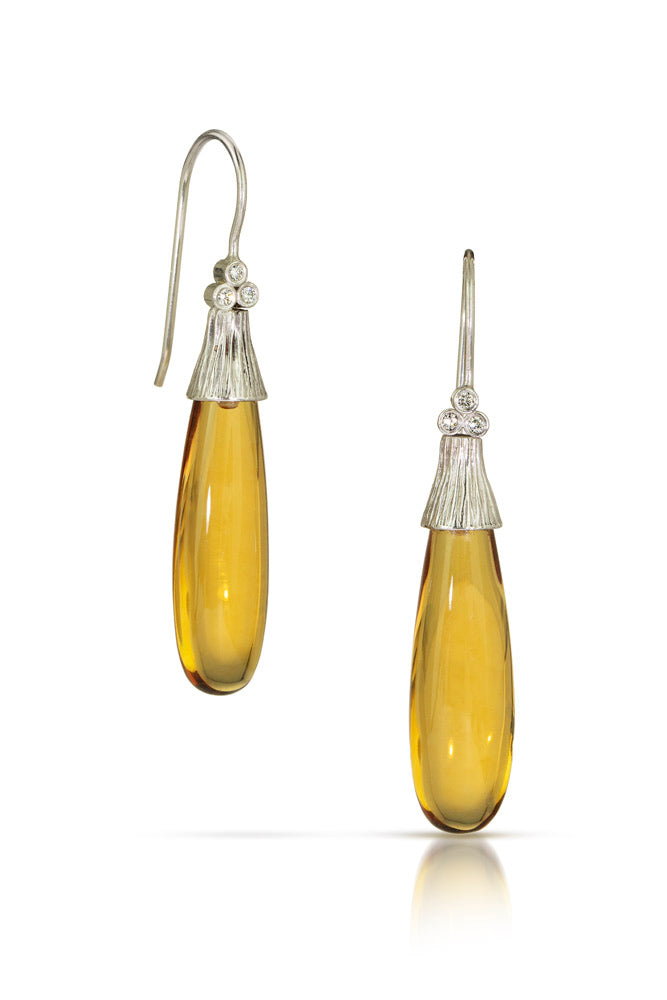 14k White Gold Citrine Drop Earrings
