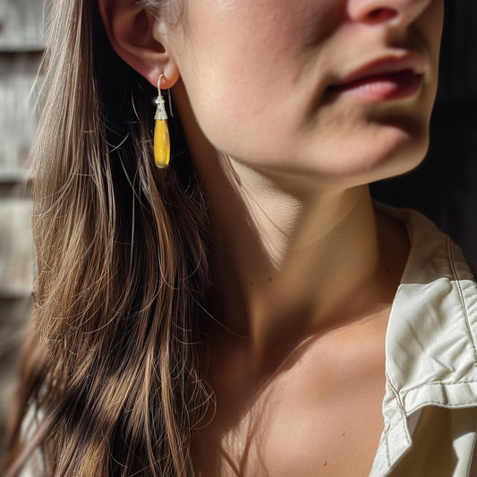 14k White Gold Citrine Drop Earrings