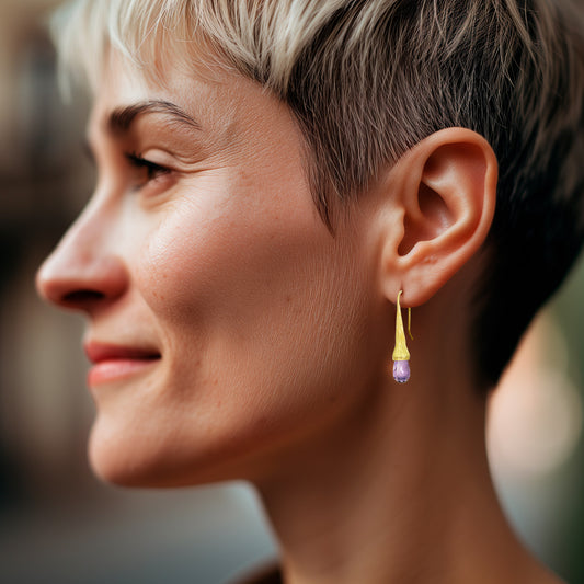 18k Gold Amethyst Drop Earrings