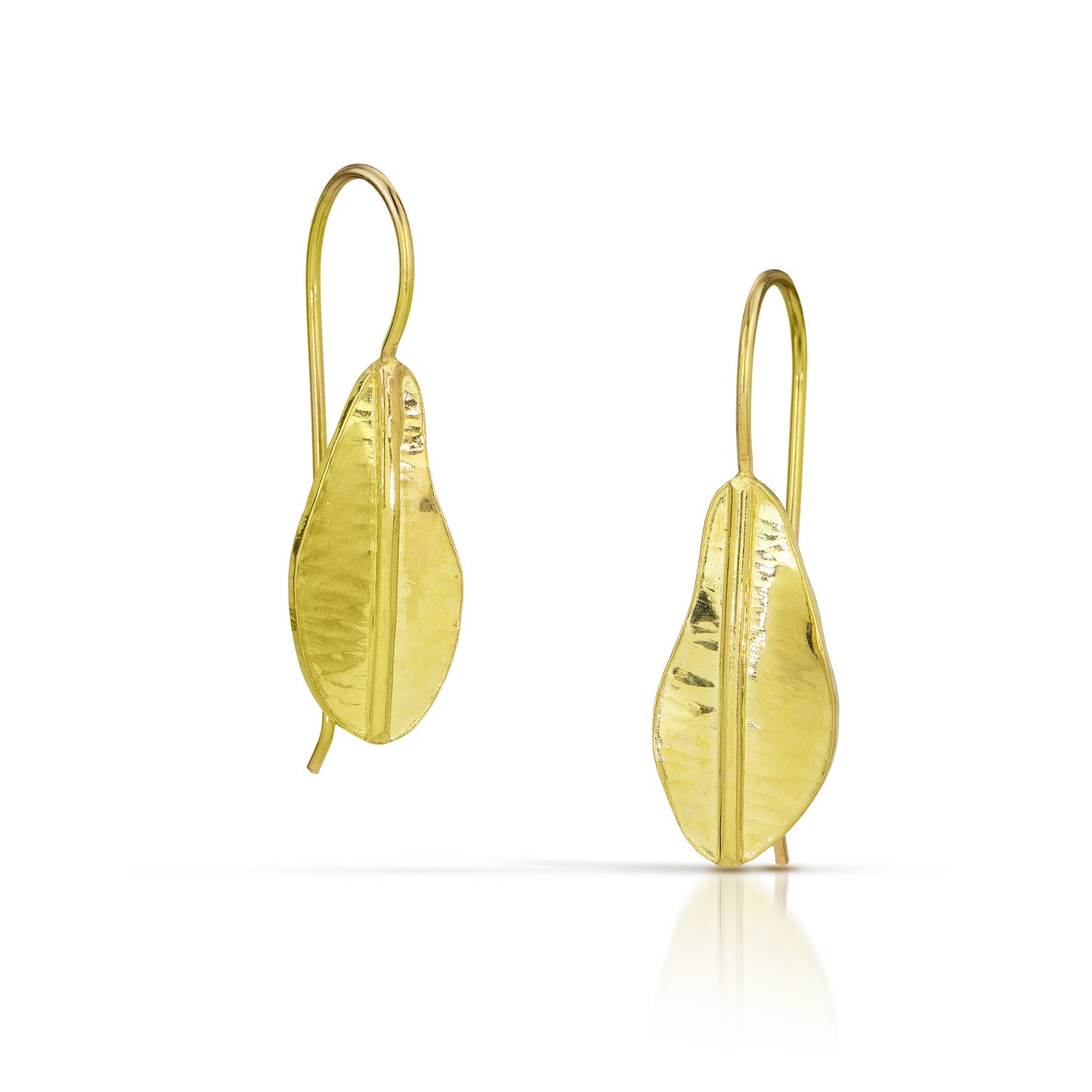18k Gold Hammered Leaf Drop Earrings
