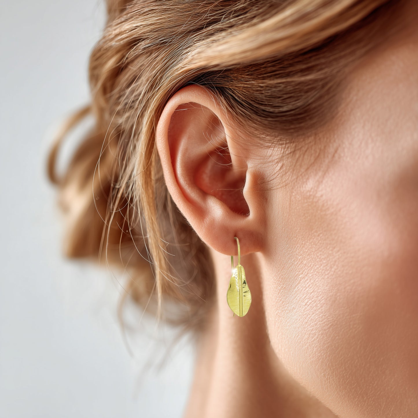 18k Gold Hammered Leaf Drop Earrings