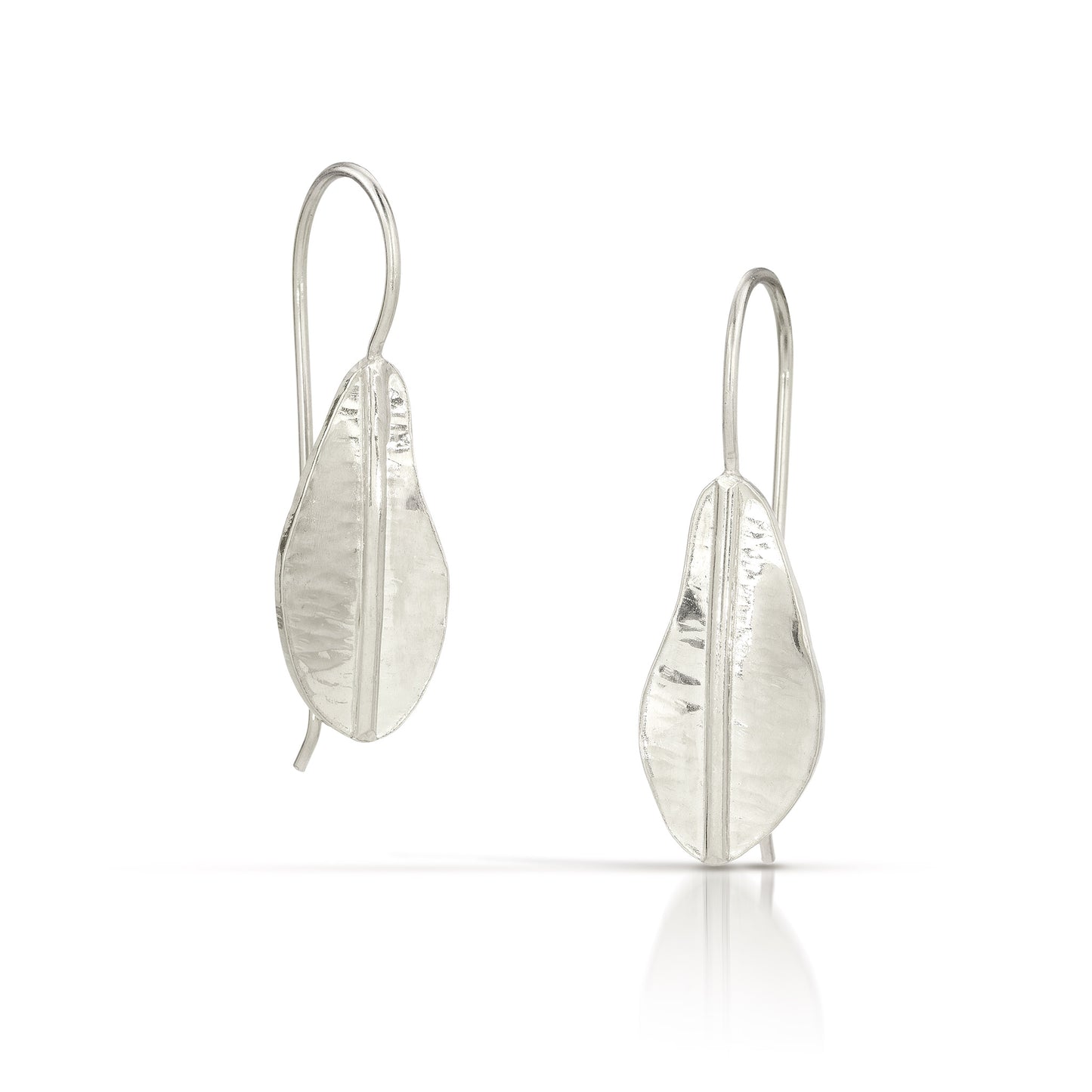 Small Silver Hammered Leaf Drop Earrings