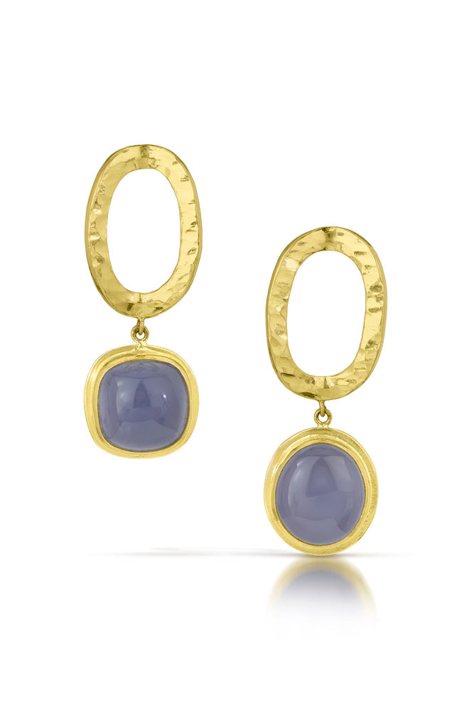 18k Gold Hoop Chalcedony Post Earrings