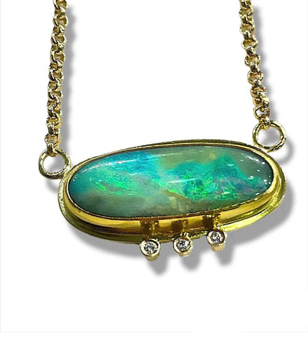 18k Gold Boulder Opal Necklace
