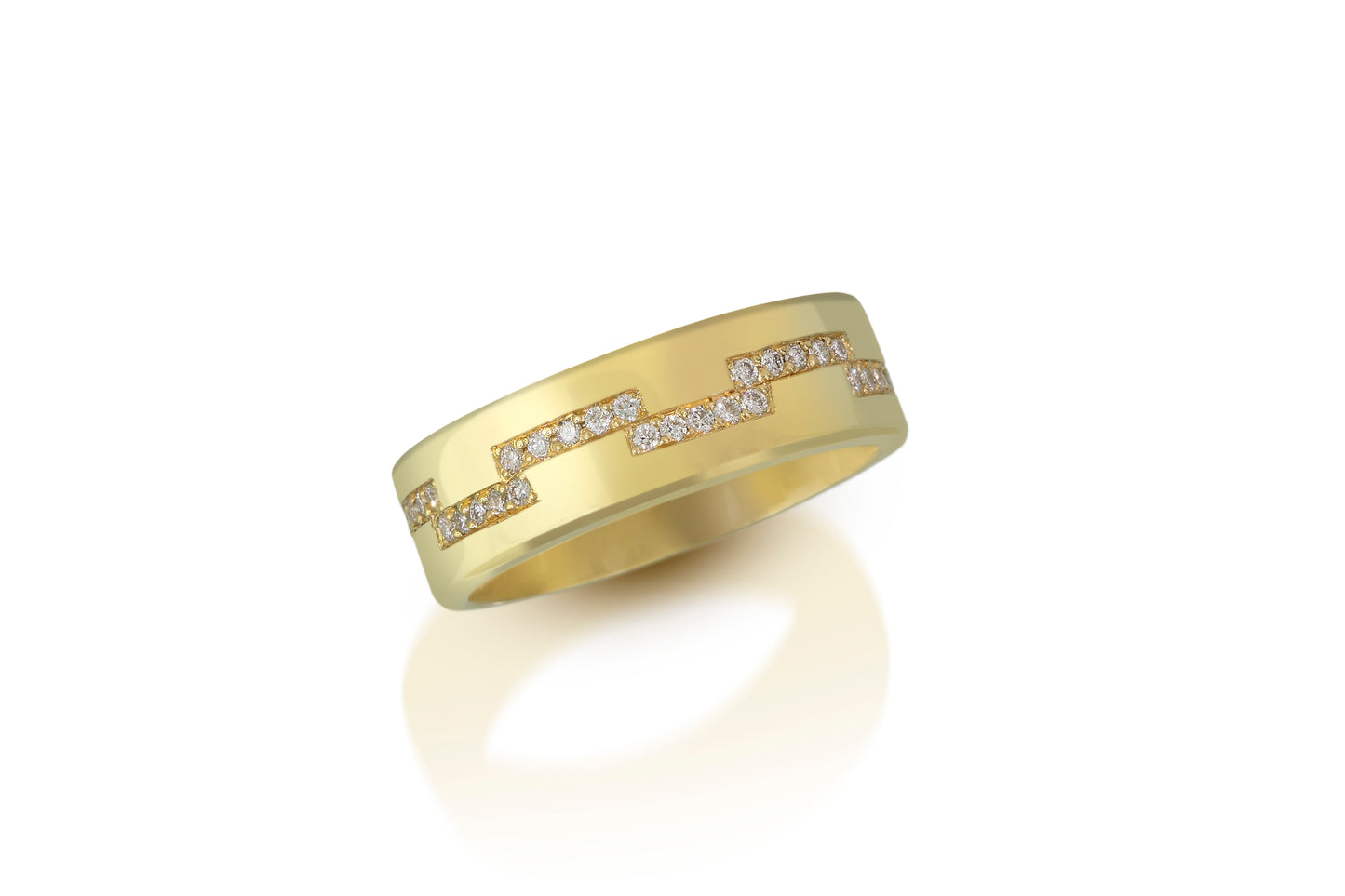 18k Gold Band with Step Pave Diamonds .25 Inch