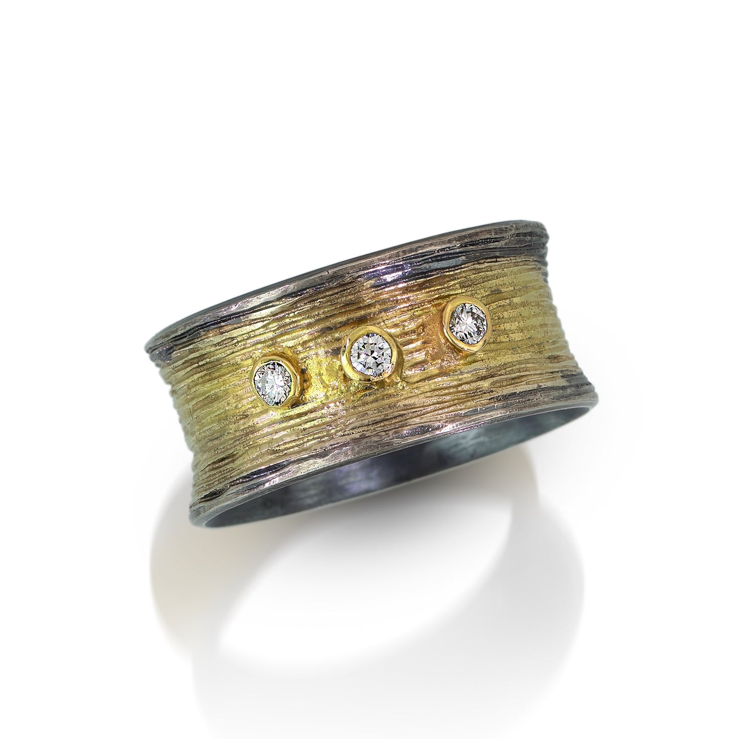 Black and Gold Woodland Cigar Band 3/8” with Bezel Set Diamonds