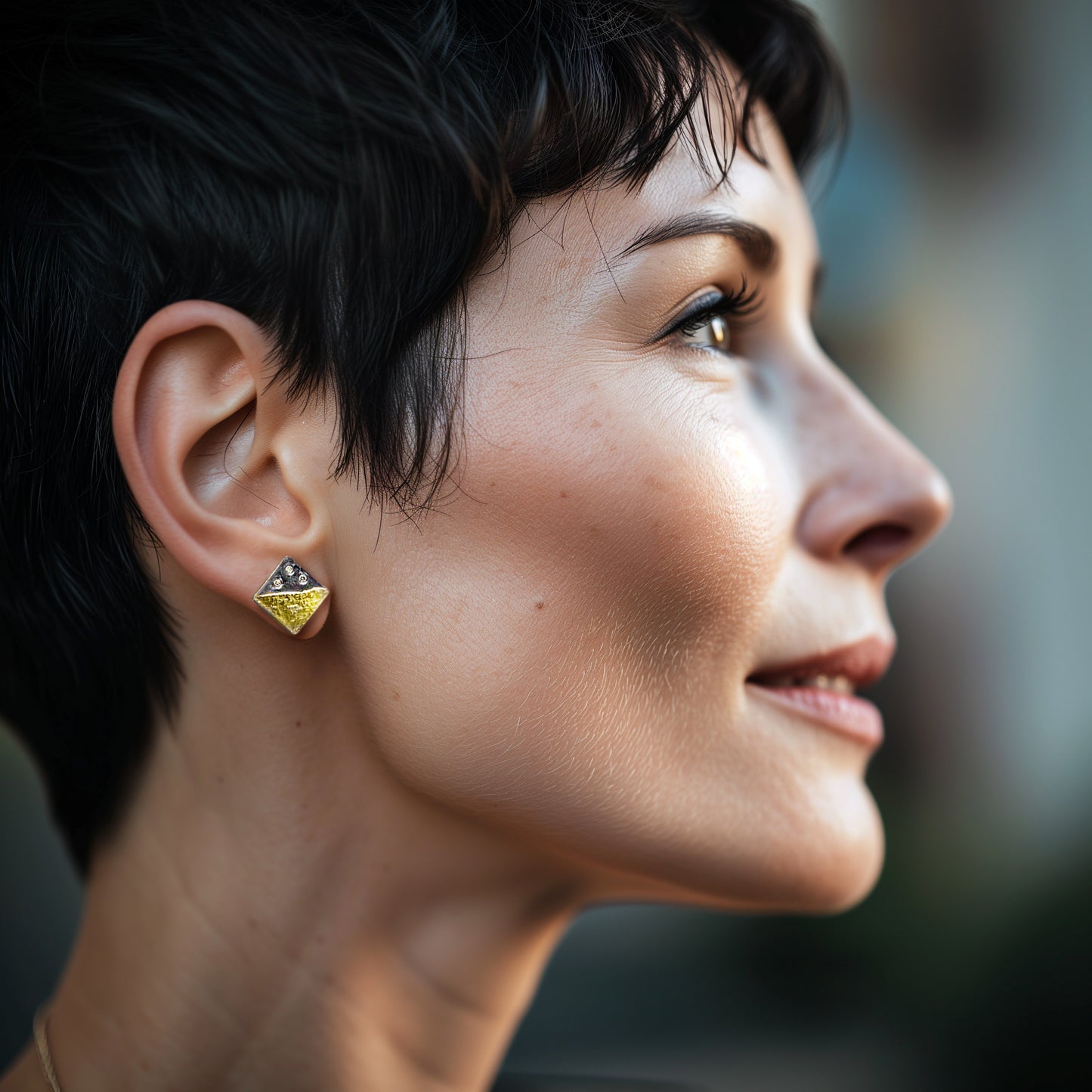 Black & Gold Square Post Earrings with Diamonds
