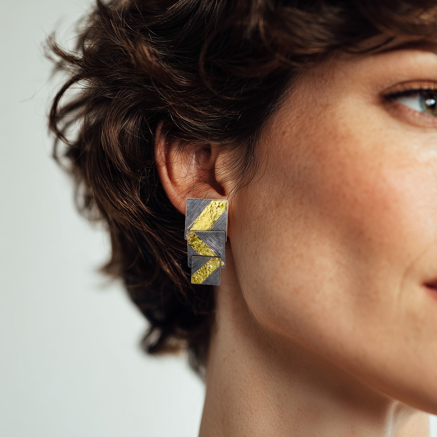 Black & Gold Square Drop Earrings