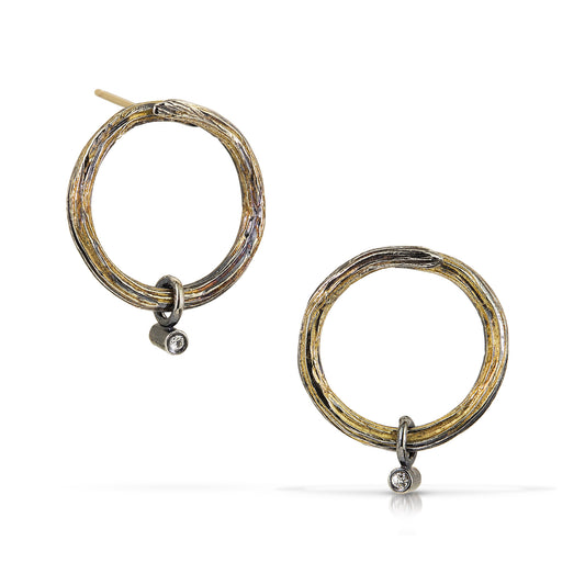 Black & Gold Circle Post Earrings