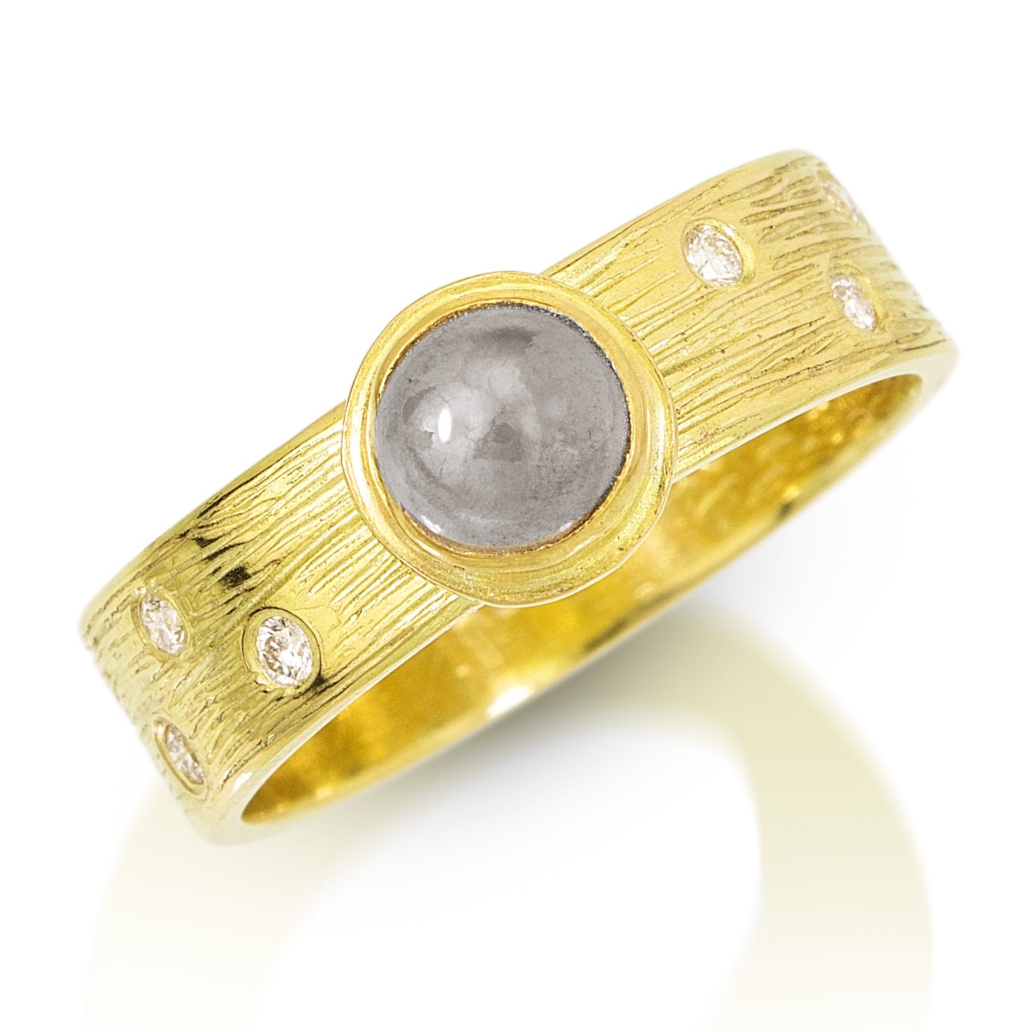18K Gold Gray Cabochon Diamond Band