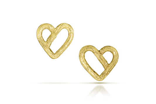 18k Gold Carved Heart Post Earrings