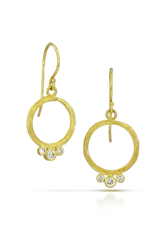 18k Gold Carved Diamond Drop Earrings