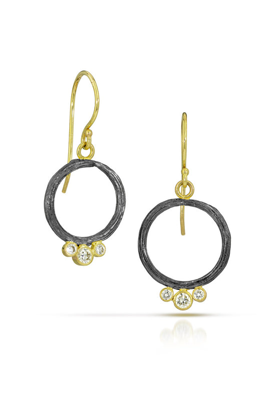 Black & Gold Carved Diamond Drop Earrings