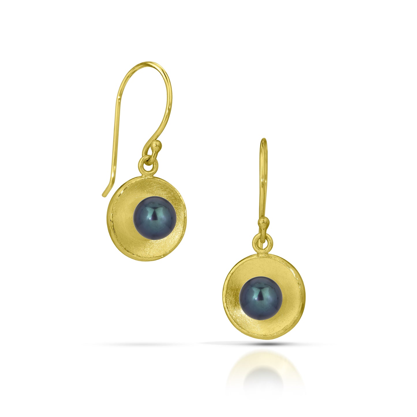 Gold Concave Circle with Pearl Drop Earrings (Small)