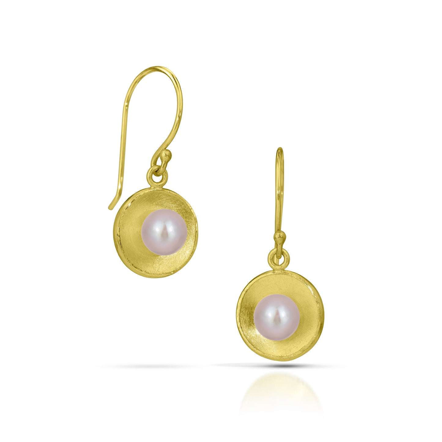 Gold Concave Circle with Pearl Drop Earrings (Small)