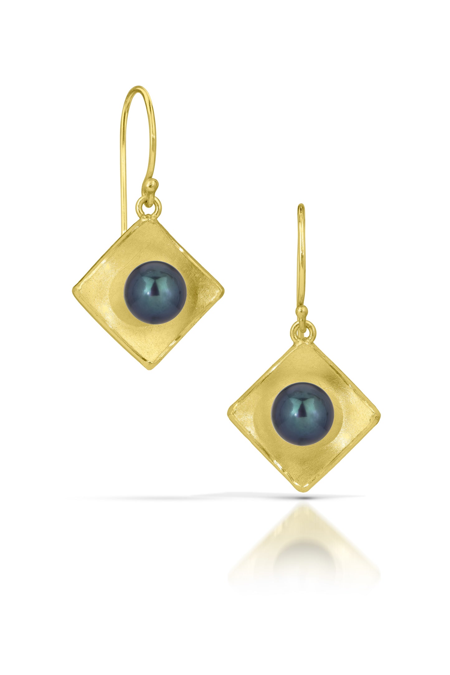 Gold Concave Square with Pearl Drop Earrings (Large)