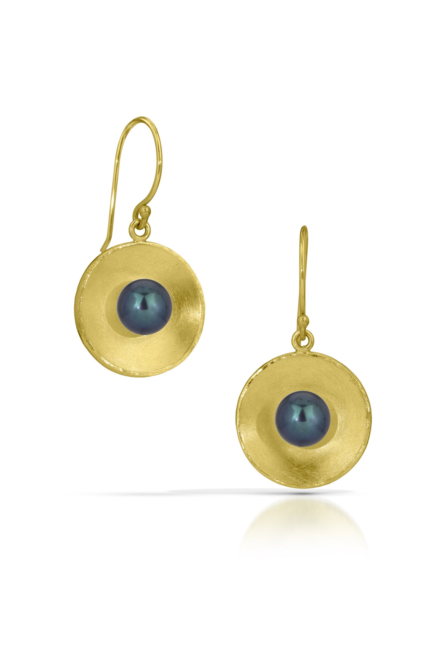 Gold Concave Circle with Pearl Drop Earrings (Large)