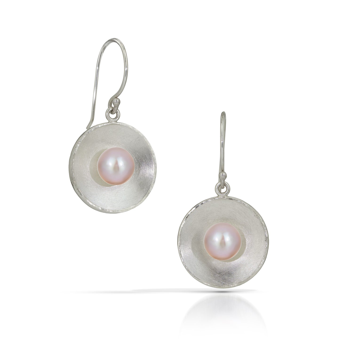 Silver Concave Circle with Pearl Drop Earrings (Large)