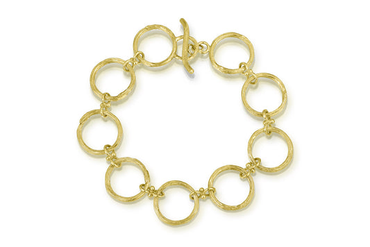 18k Gold Carved Circle Link Bracelet
