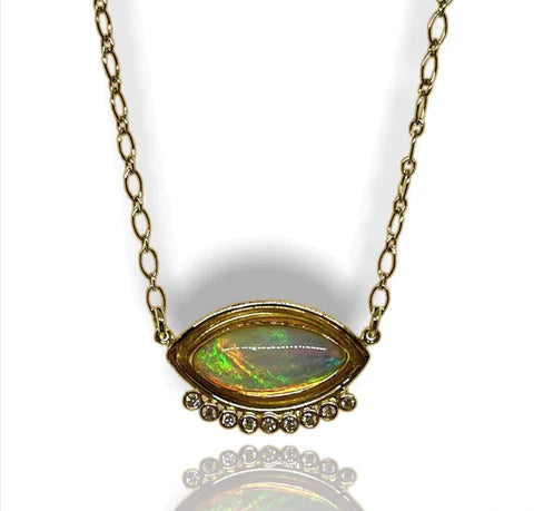 18k Gold Evil Eye Ethiopian Opal Necklace