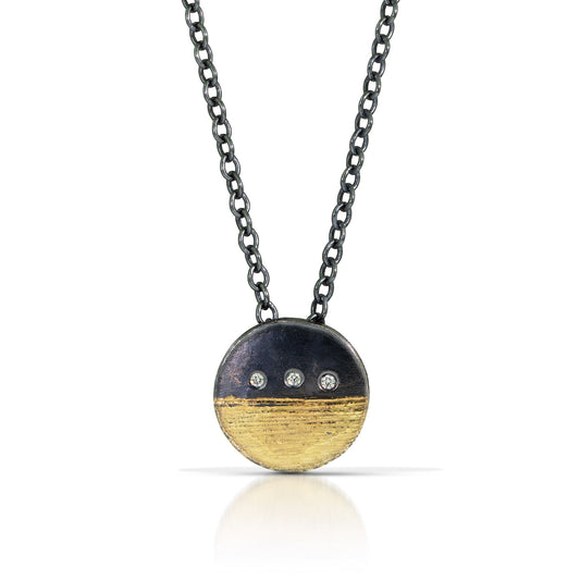 Black & Gold Horizontal Circle Necklace with Diamonds