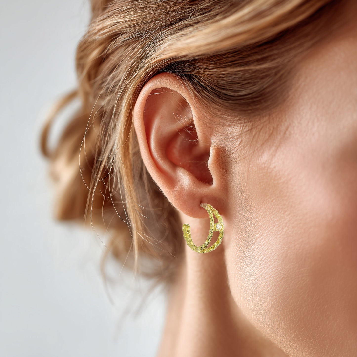 18k Gold Wave Hoops with Diamonds